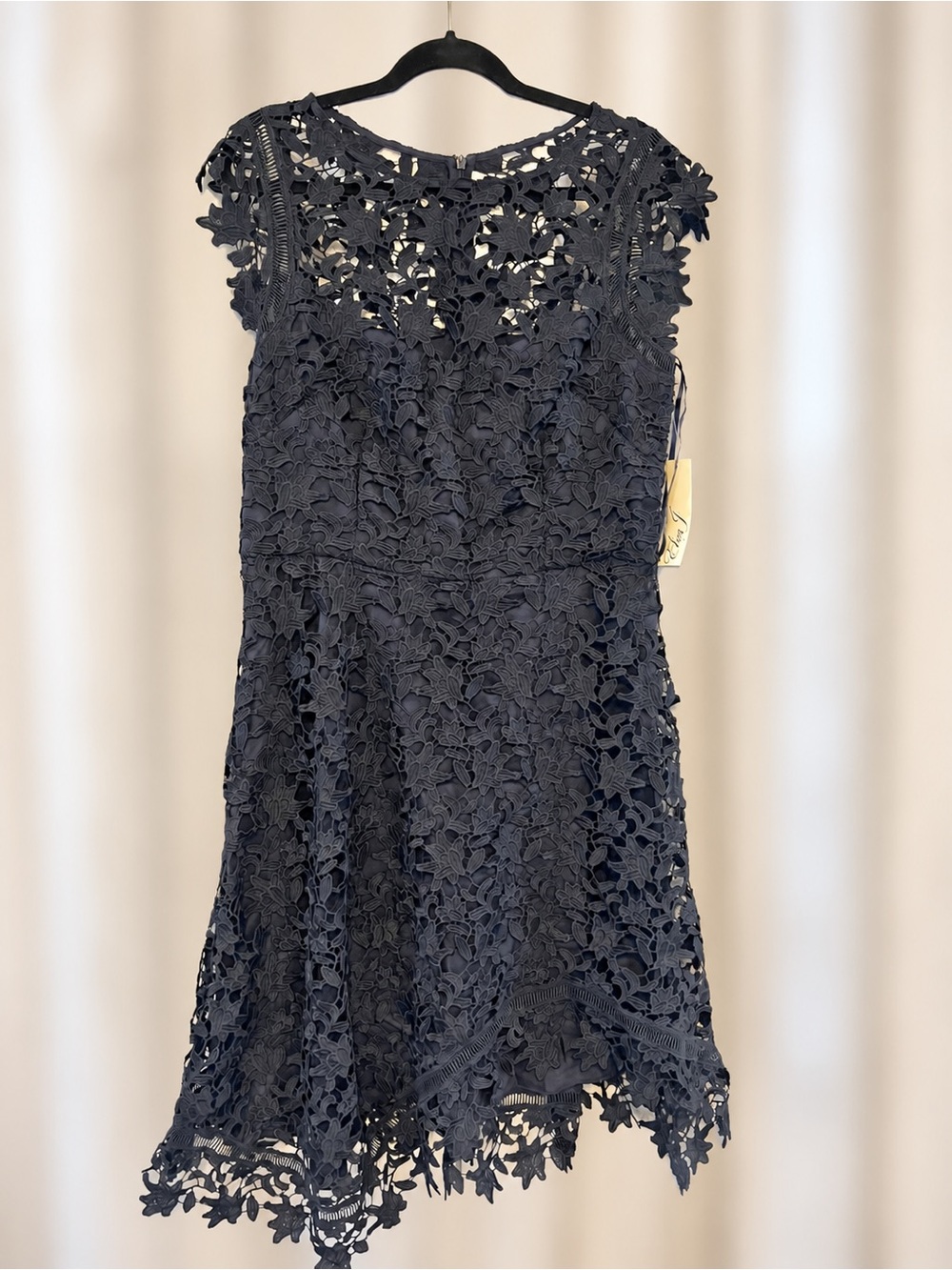 Eliza J Asymmetric Guipure Lace Midi Dress Navy Size 16 NWT